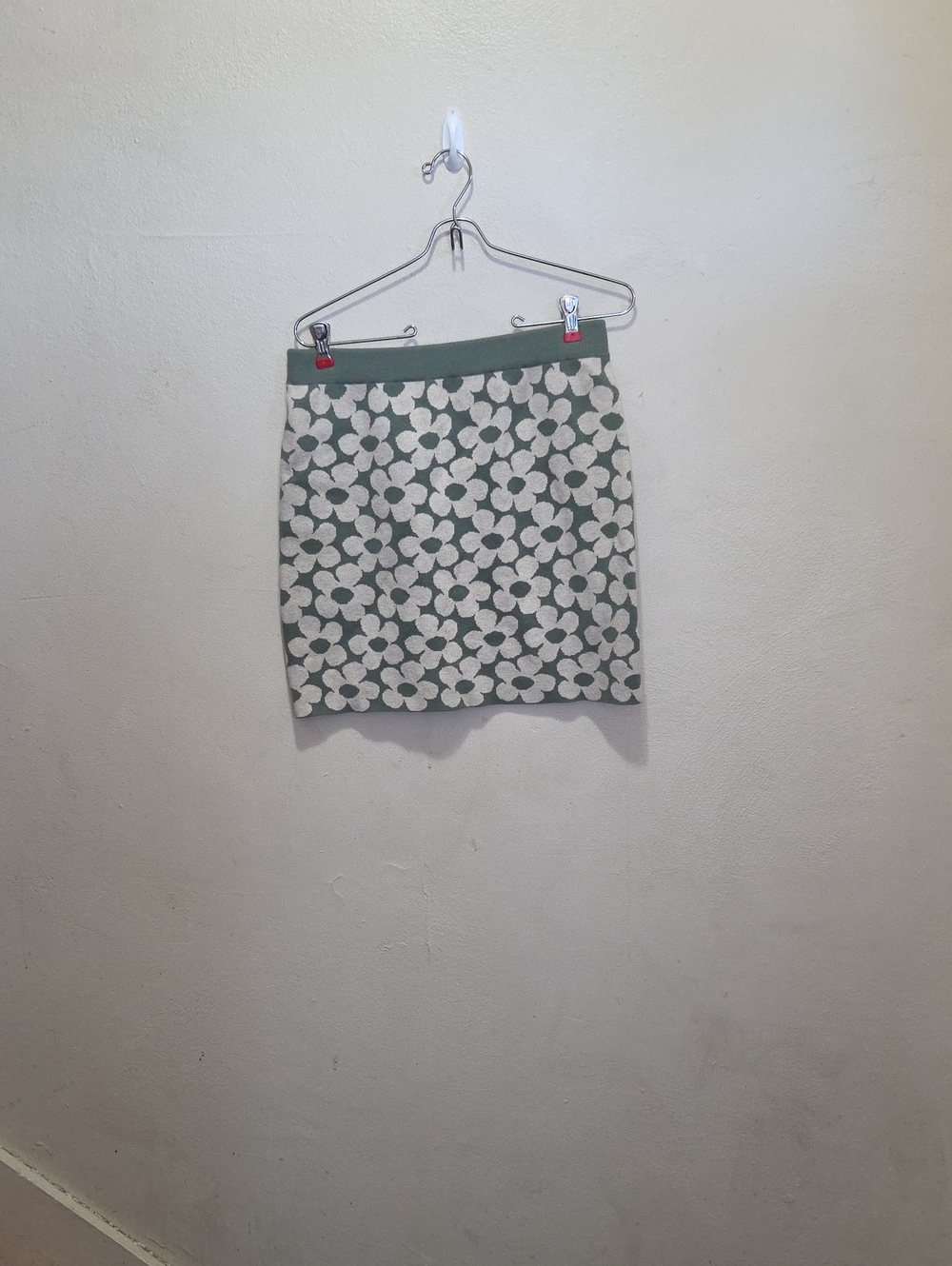 Altar'd State Green and White Floral Jacquard Mini Skirt
